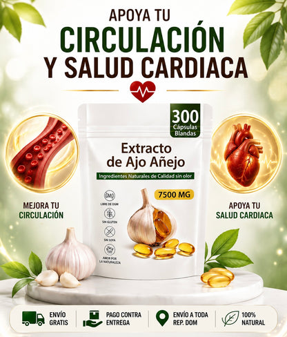 Ajo añejado extracto  300 CÁPSULAS 🧄❤️ Apoyo Cardíaco 100% Natural Sin Olor.