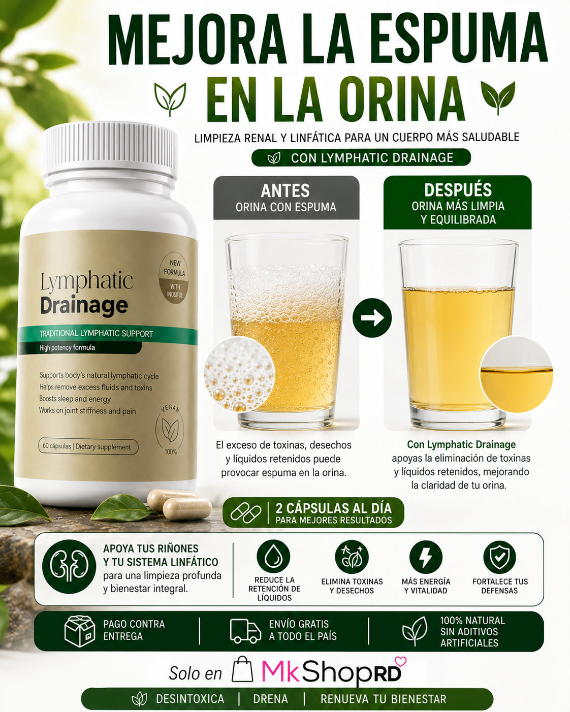 Suplemento Drenaje Linfatico | Reduce Hinchazón y Retención de Líquidos | 60 cápsulas
