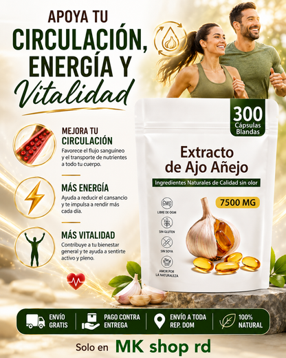 Ajo añejado extracto  300 CÁPSULAS 🧄❤️ Apoyo Cardíaco 100% Natural Sin Olor.