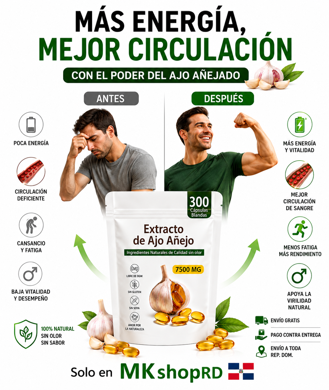 Ajo añejado extracto  300 CÁPSULAS 🧄❤️ Apoyo Cardíaco 100% Natural Sin Olor.
