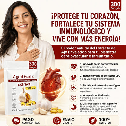 Ajo añejado extracto  300 CÁPSULAS 🧄❤️ Apoyo Cardíaco 100% Natural Sin Olor.